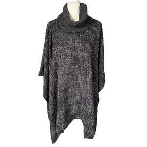 Charlie Paige women's black gray knitted turtleneck poncho sweater one size